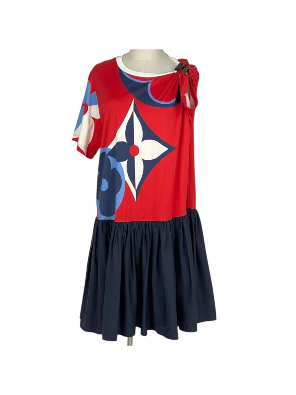 Louis Vuitton Game on Asymmetrical Babydoll Dress Cruise Collection Red White